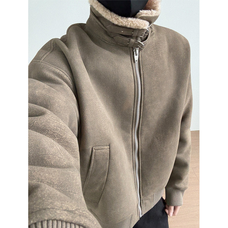 皮毛一体棉服麂皮绒羊羔绒夹克男装冬季外套MY237-185,男装夹克,电商D236-1（原A051-1）