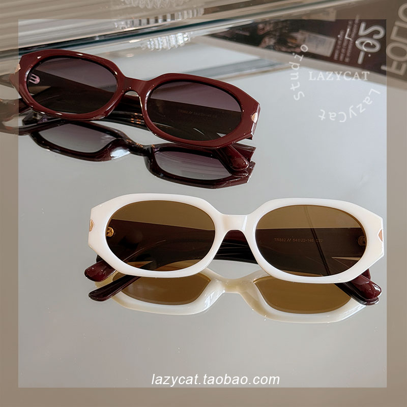 多边形枣红窄框墨镜偏光可配度数