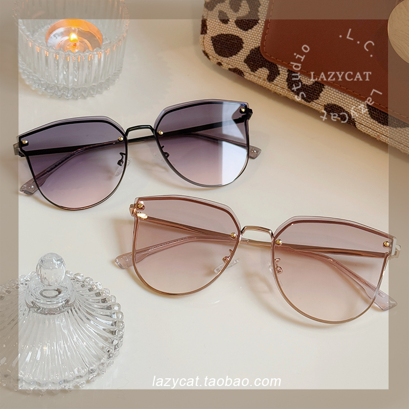 无边框墨镜女金属大框时尚显脸小