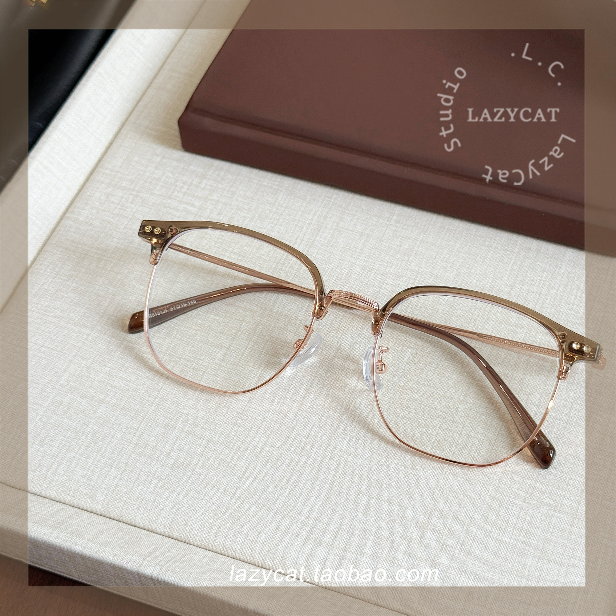 51mm绿色半框近视眼镜架男女通用可配度数防蓝光眉线框素颜显脸小