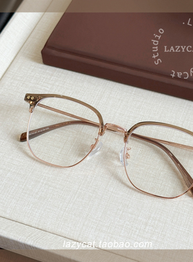 51mm绿色半框近视眼镜架男女通用可配度数防蓝光眉线框素颜显脸小