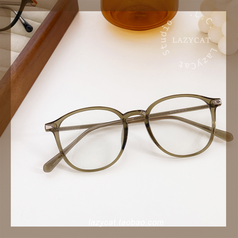 50mm高品质玉石绿色板材镜腿方圆形近视镜框女复古可配高度数镜架