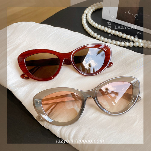 玳瑁色复古红猫眼大粗框偏光墨镜