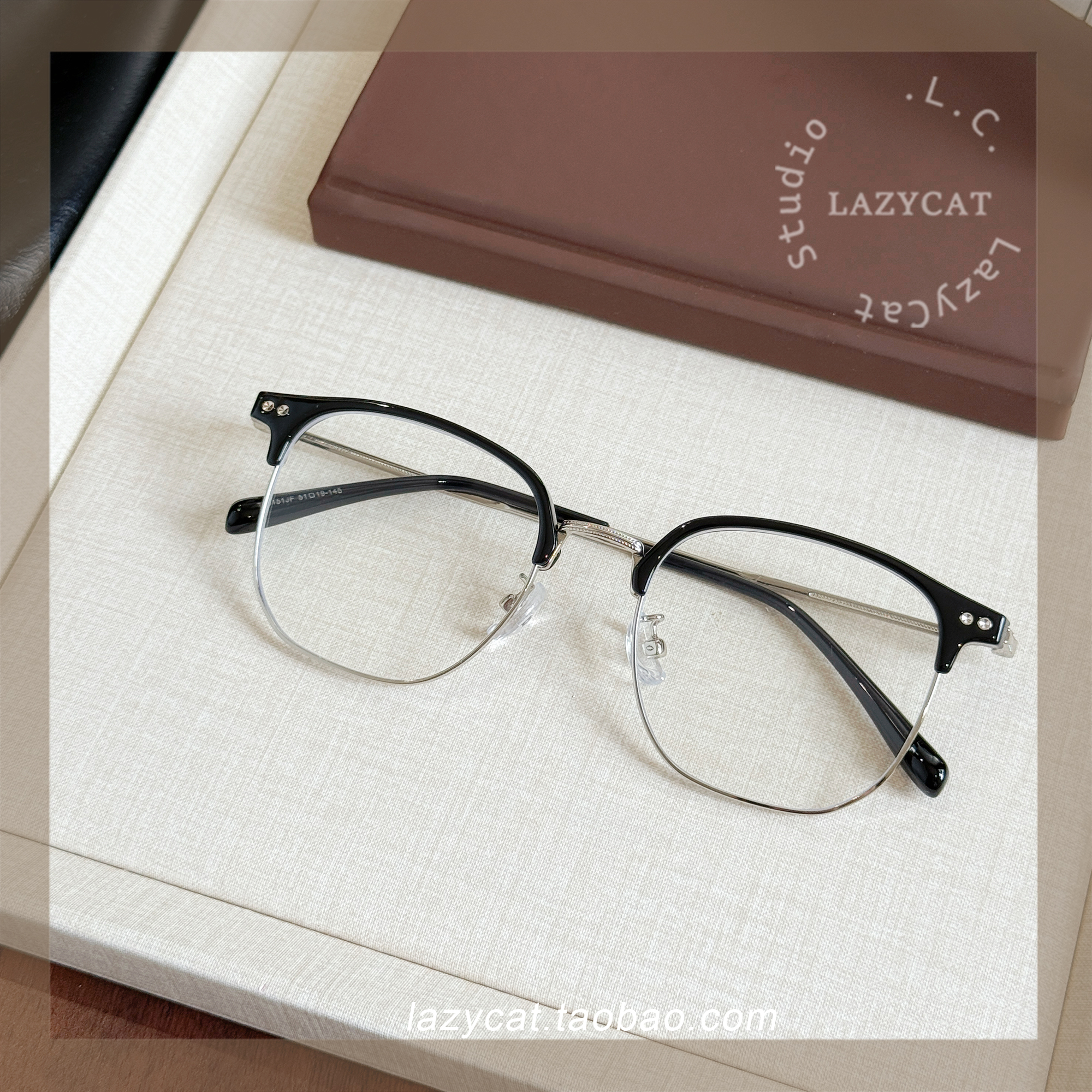 黑银半框近视眼镜架防蓝光眉线框