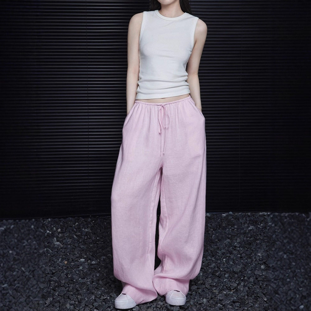 奢品大牌亚麻阔腿裤女2025夏季新款宽松薄款高腰垂感休闲直筒裤子