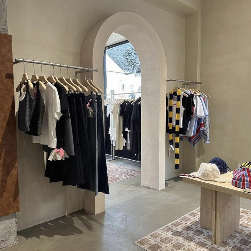 服装店上墙侧挂展示架不锈钢陈列预埋挂衣架女装买手店极简式货架