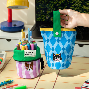 刺绣笔袋可站立翻折收纳包可爱化妆小包大容量学生文具包