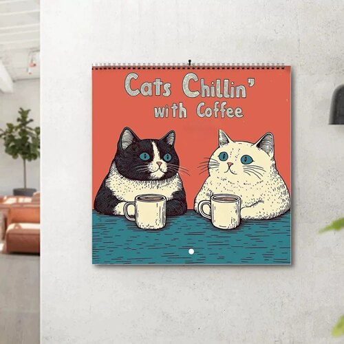 新品2027年日历CATS CHILLIN' WITH COFFEE 喝着咖啡的猫咪挂历