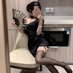 春野山奈qq内衣性感蕾丝旗袍女古风性感制服免脱睡衣睡裙包臀裙女