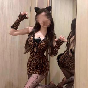 春野山奈性感可爱豹纹包臀裙女纯欲qq内衣免脱制服套装睡衣睡裙女