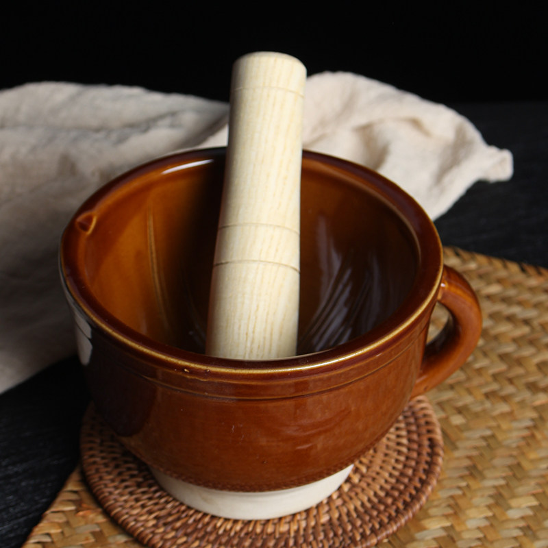 老式家用擂钵擂辣椒捣碎器陶瓷擂米糊擂茶钵手工中药研磨器捣蒜器