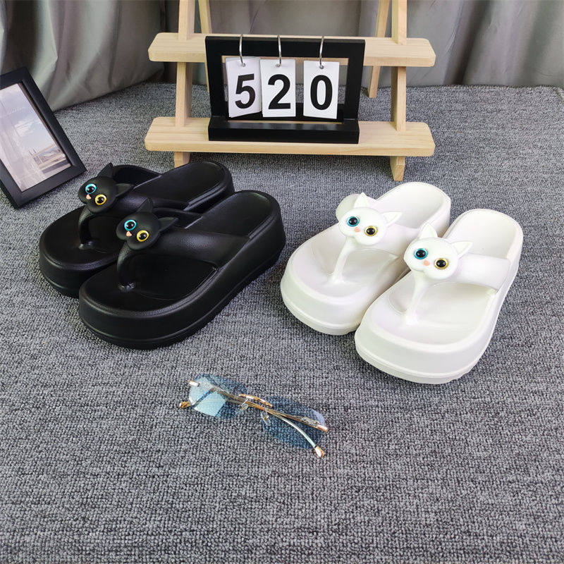 夏季人字拖女高跟卡通小猫夏外穿厚底增高海边沙滩防滑夹脚凉拖鞋,女鞋,人字拖,淘宝优惠券,粉丝福利购,淘宝优惠卷