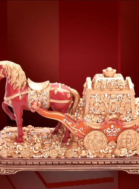 李居明2026马年吉祥物年运马拉钱摆件客厅办公室西南运财车到摆设