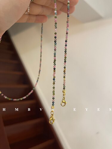 原创设计天然碧玺眼镜链女挂链可用于口罩耳机可爱彩色小圆珠