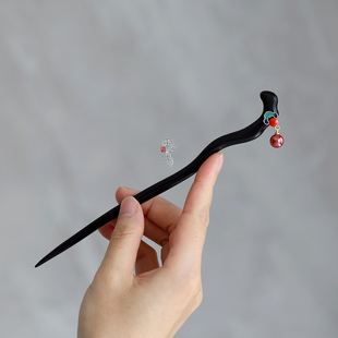 簪之韵【云上】黑檀木景泰蓝朱砂发簪子古风古典新中式百搭送礼女