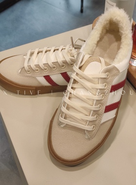 X.TIVE 秋冬系列撞色复工复古两条杠加绒磨毛帆布休闲鞋百搭运动