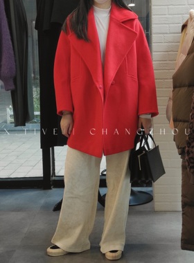 X.TIVE 秋冬系列茧型双排羊绒大衣气质通勤简约氛围感高品质红色