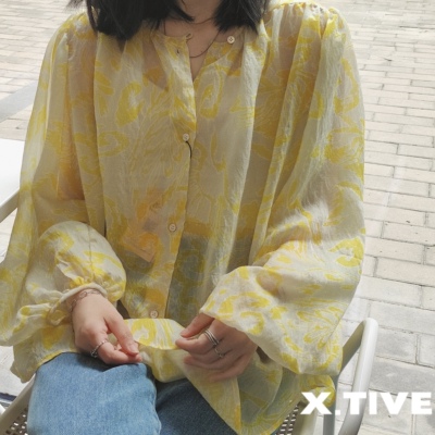 X.TIVE | 轻盈透气亮黄天丝防晒衬衫百搭宽松娃娃衫上衣女甜美
