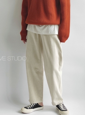 X.TIVE 秋冬系列磨毛松紧腰帆布全棉老爹奶奶休闲裤纯色百搭显瘦