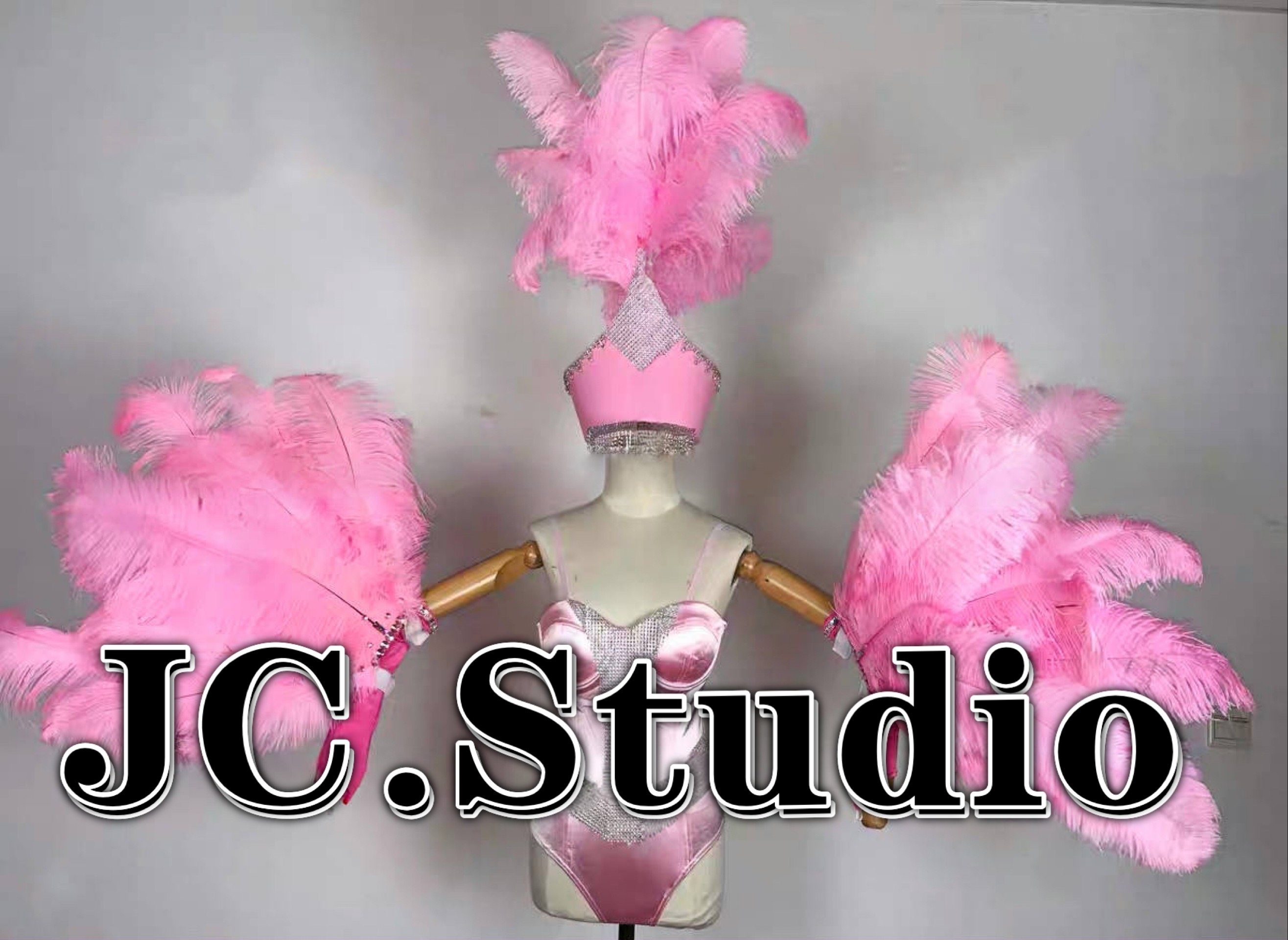 定制酒吧夜店gogo演出服女团dj歌手复古红磨坊粉色羽毛套装