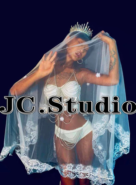 演出服酒吧夜店GOGO大气作秀白色头纱互动气氛道具服