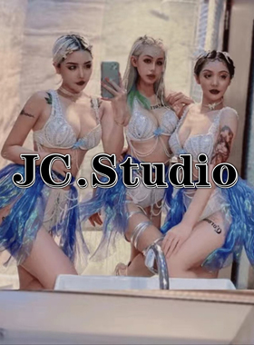 定制gogo派对演出服舞队作秀美人鱼人鱼姬比基尼蓝色幻彩纱DJDS