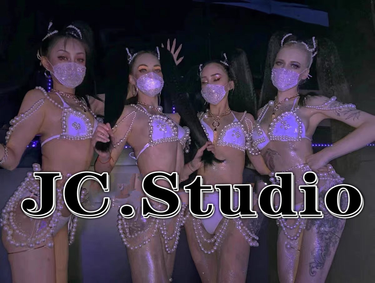 定制表演出服设计性感镂空白色珍珠链比基尼酒吧dsgogo气氛互动