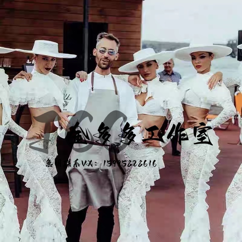 酒吧夜店dj打歌服性感白色蕾丝套装GOGO大妞范辣妹歌手颗粒秀