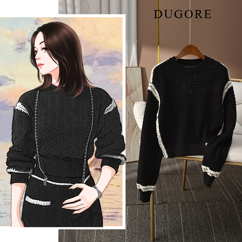 辛芷蕾明星黑色短款毛衣针织