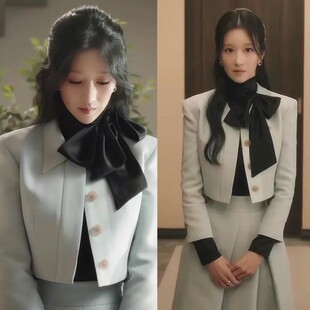 韩剧夏娃徐睿知同款天蓝色短款西装外套上衣新款小众设计半裙套装