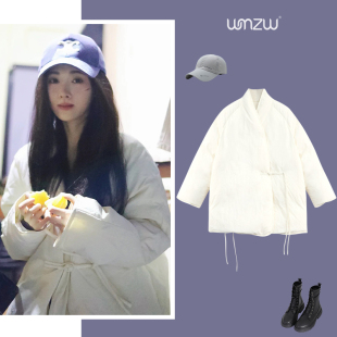 浴袍式 盘扣羽绒服百搭时尚 系带加厚保暖外套 新中式 鞠婧祎明星同款