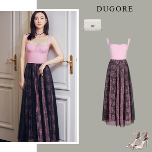 王丽坤明星同款裹胸吊带裙收腰显瘦主持度假风礼服网纱连衣裙女夏