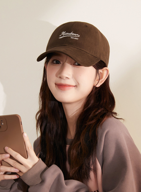韩系咖啡色软顶棒球帽女生简约刺绣宽檐鸭舌帽休闲百搭遮阳帽子男