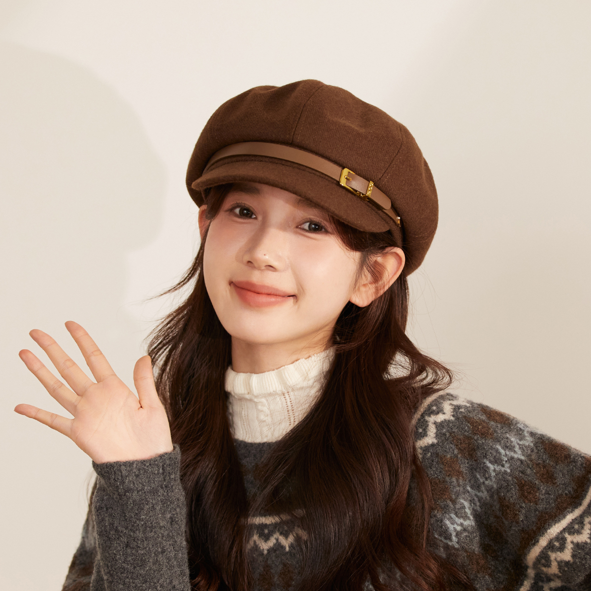 韩版复古毛呢八角帽女秋冬气质百搭显脸小贝雷帽大帽顶气质报童帽