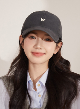 高级感灰色软顶棒球帽女日系简约百搭鸭舌帽复古水洗棉遮阳帽子男