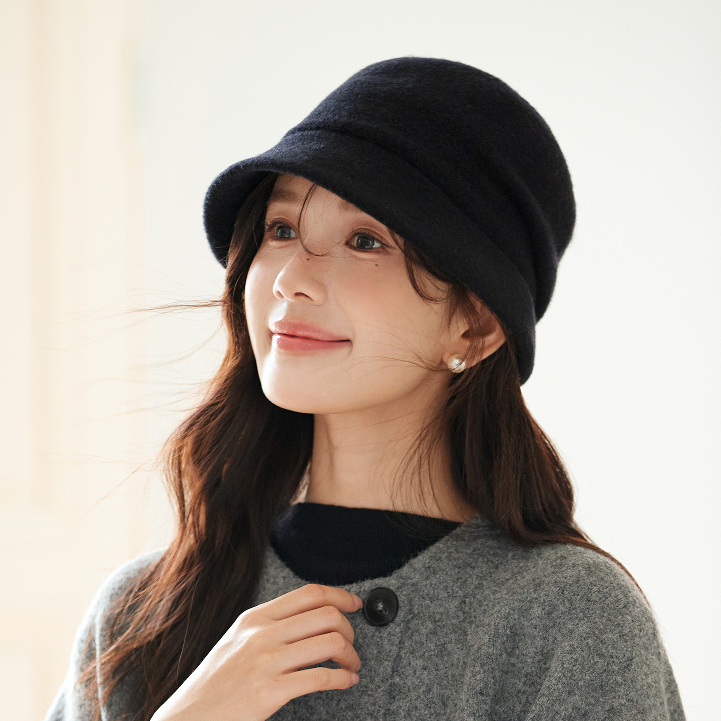 林小橘纯羊毛纯色圆顶渔夫帽子