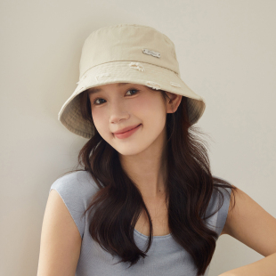 日系街头风破洞渔夫帽女复古做旧纯棉盆帽休闲百搭显脸小遮阳帽子