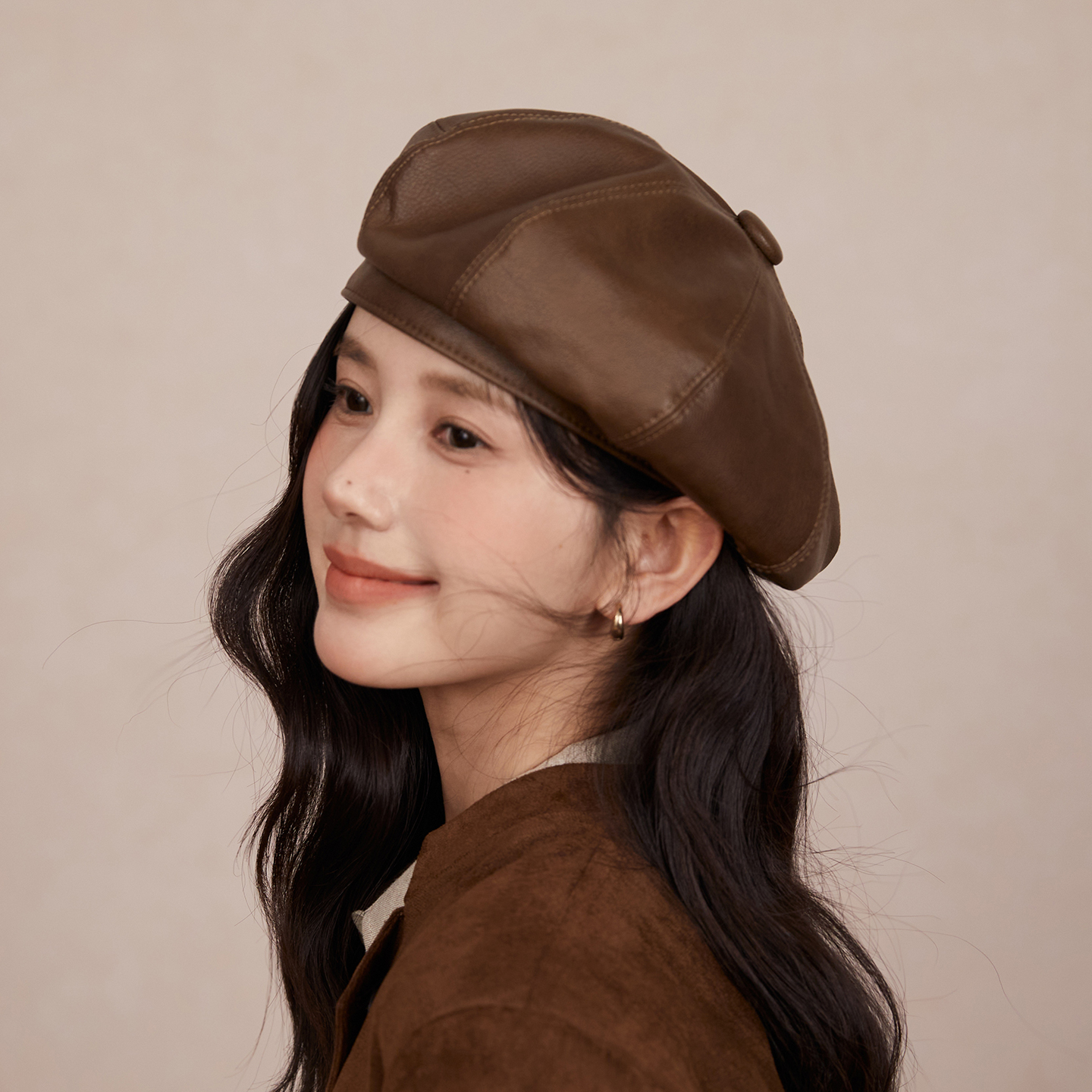 英伦风PU皮质贝雷帽气质时髦纯色八角帽复古文艺画家帽南瓜帽子