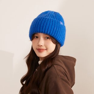 厚款 防寒保暖针织帽女生韩系百搭显脸小毛线帽显白宝蓝色套头帽男