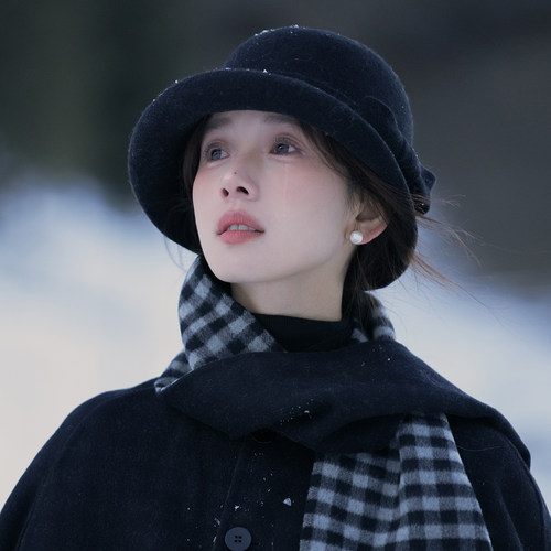 林小橘毛呢纯色贝雷帽韩系气质