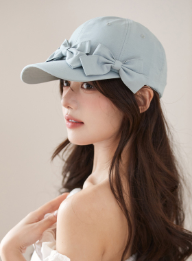 小众设计蝴蝶结棒球帽韩系甜美蓝色宽檐帽子春夏季遮阳防晒鸭舌帽