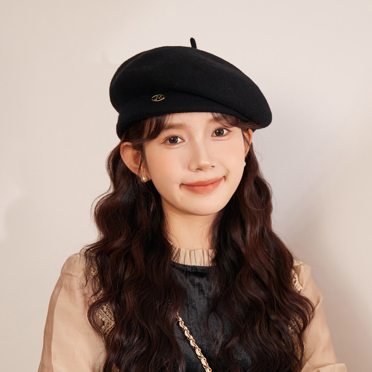 秋季立体定型贝雷帽女生韩版气质毛呢画家帽子大头围含羊毛蓓蕾帽