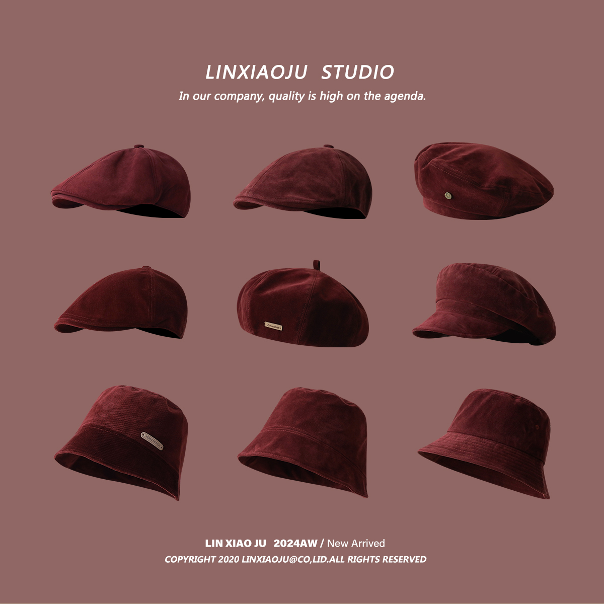 林小橘气质显白酒红色绒面帽子