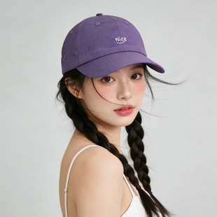 韩版 字母刺绣棒球帽女小格子紫色速干软顶鸭舌帽休闲百搭宽檐帽子