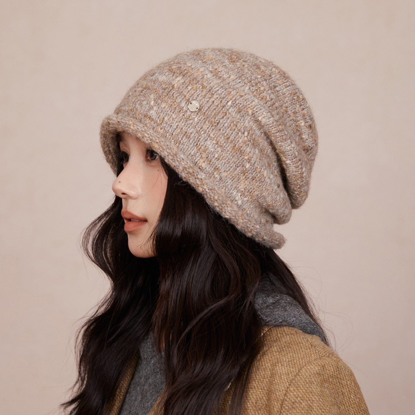 林小橘混色针织堆堆帽显瘦保暖