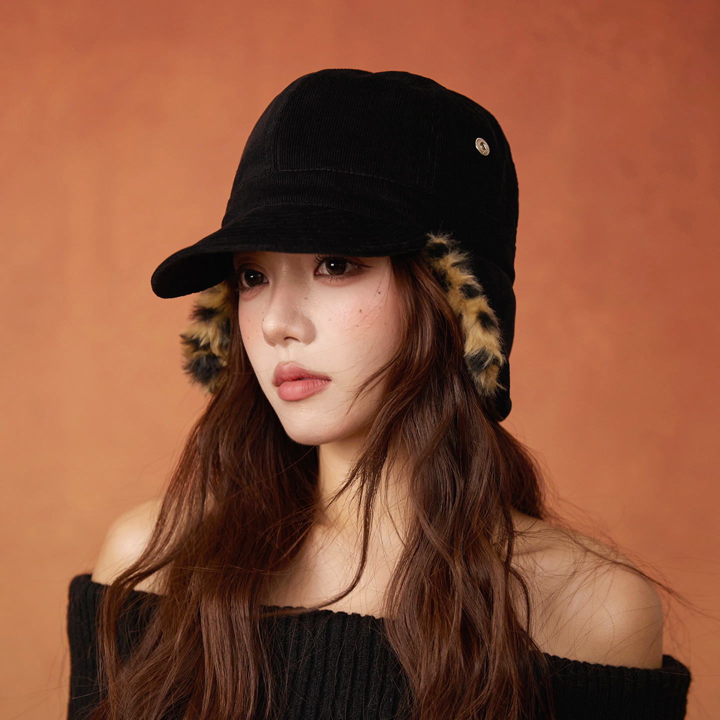 林小橘复古灯芯绒鸭舌帽护耳保暖