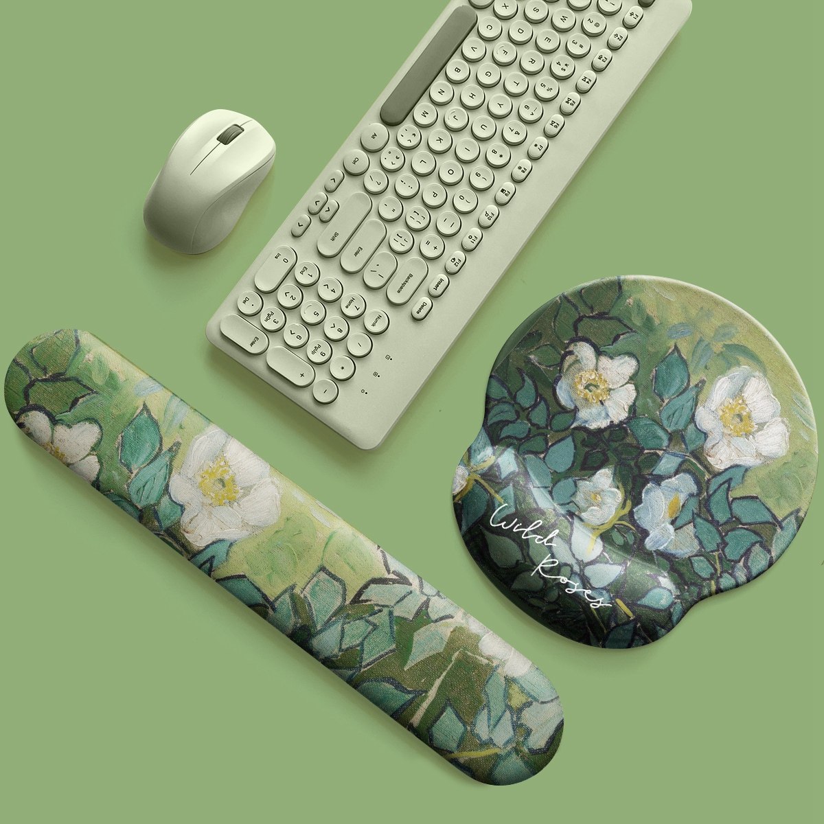 梵高油画绿玫瑰键盘手托手鼠标垫护腕掌托手腕托键盘托垫记忆棉