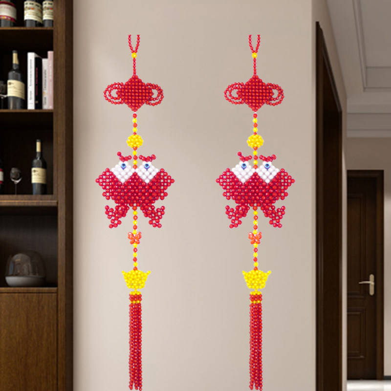手工串珠成品工艺品客厅双鱼壁挂春节喜庆装饰年年有余中国结挂件