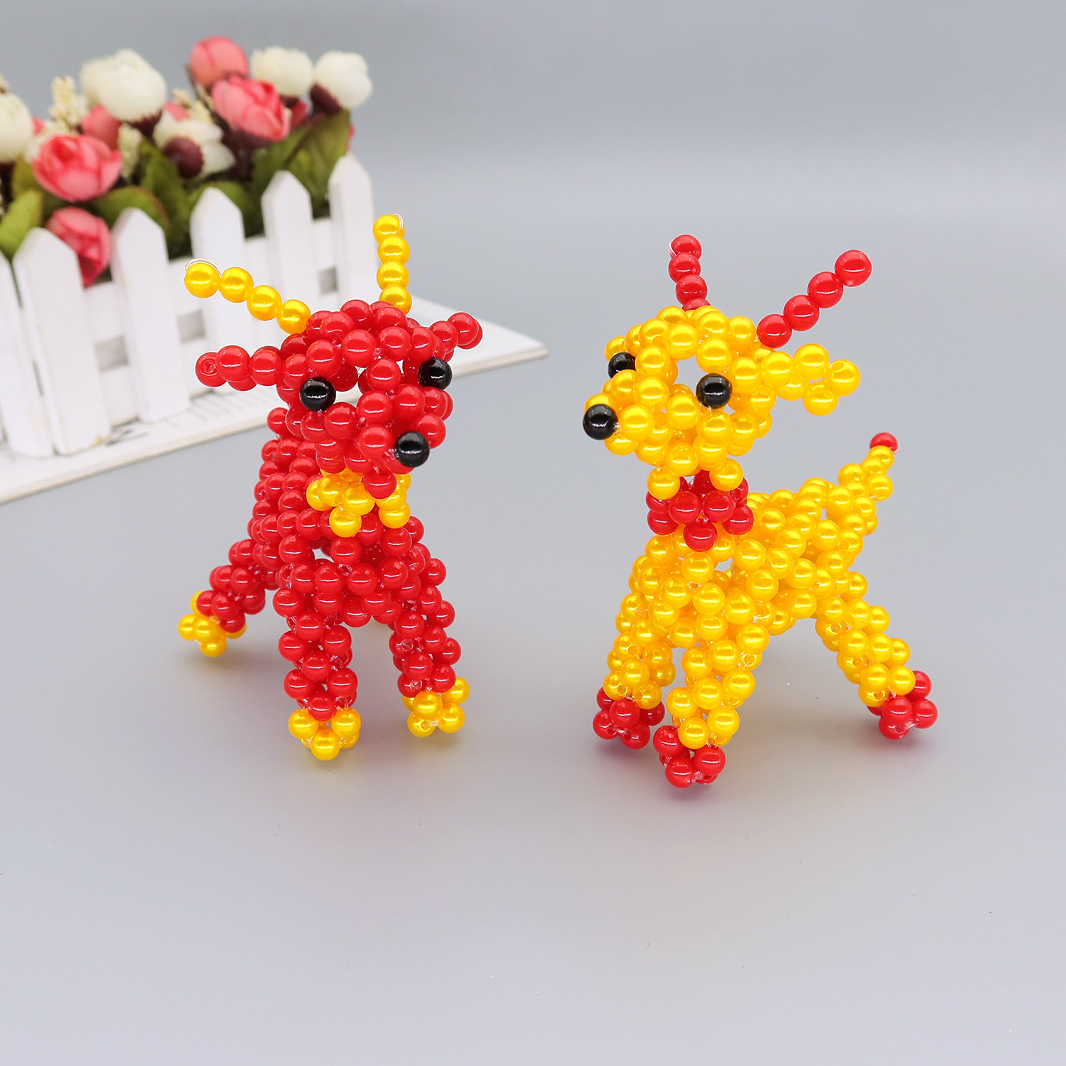 成品串珠十二生肖羊手工编织珍珠山羊钱锁配饰生日锁圆锁动物配件