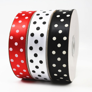 2.5厘米黑白红印点丝带礼品包装带鲜花花束丝带涤纶缎带绸带45米